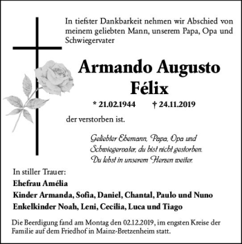 Traueranzeige von Armando Augusto Félix von vrm-trauer