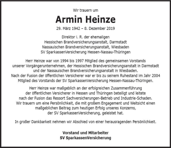 Traueranzeige von Armin Heinze von vrm-trauer