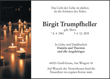 Traueranzeige von Birgit Trumpfheller von vrm-trauer