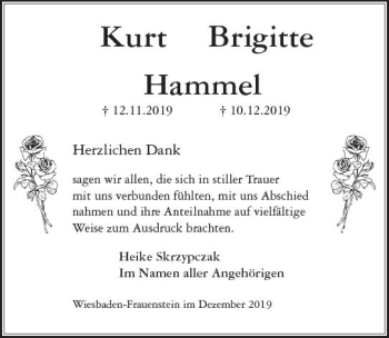 Traueranzeige von Brigitte Hammel von vrm-trauer