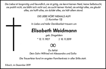 Traueranzeige von Elisabeth Weidmann von vrm-trauer