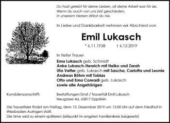 Traueranzeige von Emil Lukasch von vrm-trauer