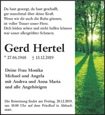 Traueranzeige von Gerd Hertel von vrm-trauer