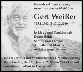 Traueranzeige von Gert Weißer von vrm-trauer Traueranzeige von Gert Weißer von vrm-trauer
