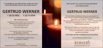 Traueranzeige von Gertrud Werner von vrm-trauer