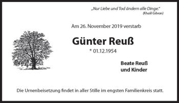 Traueranzeige von Günter Reuß von vrm-trauer