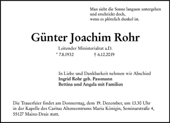 Traueranzeige von Günter Joachim Rohr von vrm-trauer