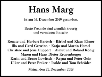 Traueranzeige von Hans Marg von vrm-trauer