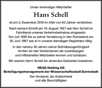 Traueranzeige von Hans Schell von vrm-trauer