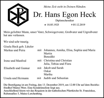 Traueranzeige von Hans Egon Heck von vrm-trauer