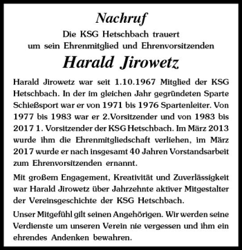 Traueranzeige von Harald Jirowetz von vrm-trauer