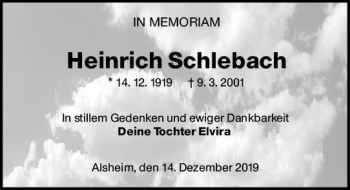 Traueranzeige von Heinrich Schlebach von vrm-trauer