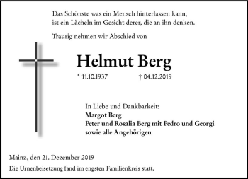 Traueranzeige von Helmut Berg von vrm-trauer