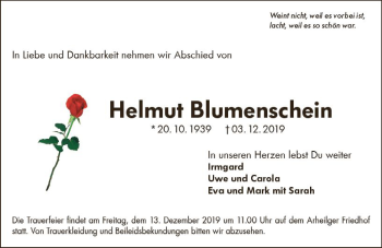 Traueranzeige von Helmut Blumenschein von vrm-trauer