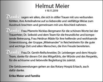 Traueranzeige von Helmut Meier von vrm-trauer