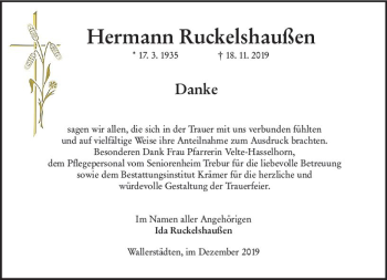Traueranzeige von Hermann Ruckelshaußen von vrm-trauer
