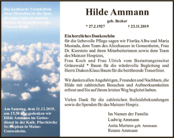 Traueranzeige von Hilde Ammann von vrm-trauer
