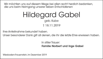 Traueranzeige von Hildegard Gabel von vrm-trauer