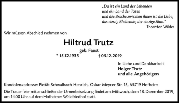 Traueranzeige von Hiltrud Trutz von vrm-trauer