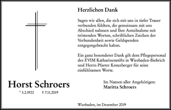 Traueranzeige von Horst Schroers von vrm-trauer