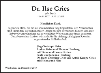 Traueranzeige von Ilse Gries von vrm-trauer