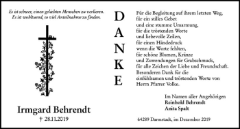 Traueranzeige von Irmgard Behrendt von vrm-trauer