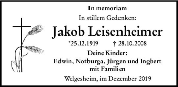 Traueranzeige von Jakob Leisenheimer von vrm-trauer