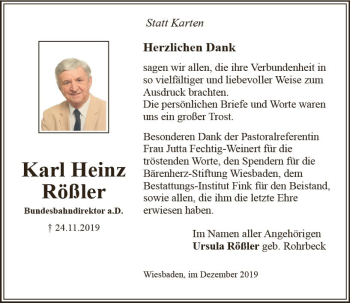 Traueranzeige von Karl Heinz Rößler von vrm-trauer