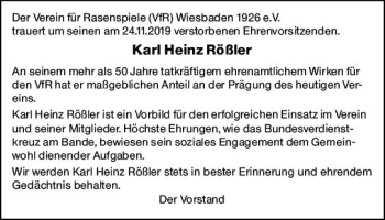 Traueranzeige von Karl Heinz Rößler von vrm-trauer