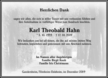 Traueranzeige von Karl Theobald Hahn von vrm-trauer