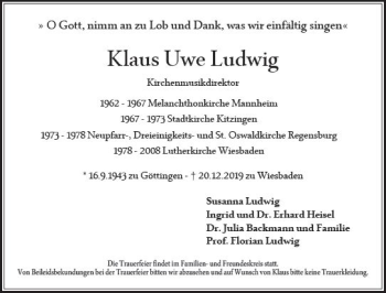 Traueranzeige von Klaus Uwe Ludwig von vrm-trauer