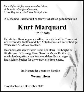 Traueranzeige von Kurt Marquard von vrm-trauer