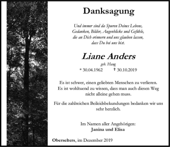 Traueranzeige von Liane Anders von  Camberger Anzeiger