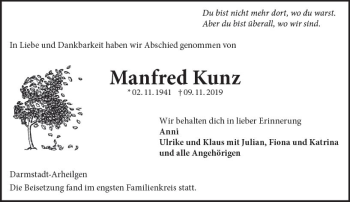 Traueranzeige von Manfred Kunz von vrm-trauer