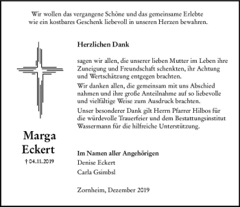 Traueranzeige von Marga Eckert von vrm-trauer