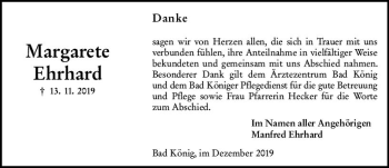 Traueranzeige von Margarete Ehrhard von vrm-trauer