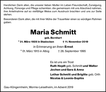 Traueranzeige von Maria Schmitt von vrm-trauer