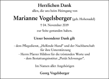 Traueranzeige von Marianne Vogelsberger von vrm-trauer