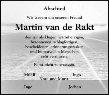 Traueranzeige von Martin van de Rakt von vrm-trauer