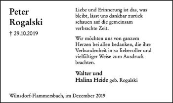 Traueranzeige von Peter Rogalski von vrm-trauer
