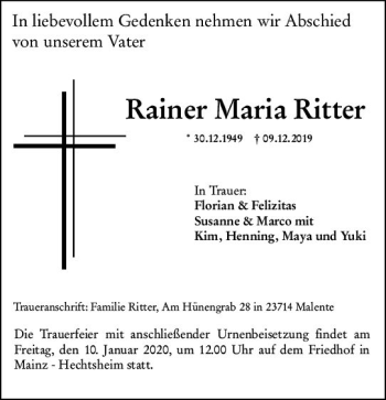 Traueranzeige von Rainer Maria Ritter von vrm-trauer