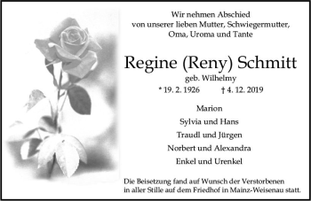 Traueranzeige von Regine Schmitt von vrm-trauer