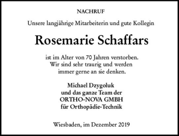 Traueranzeige von Rosemarie Schaffars von vrm-trauer