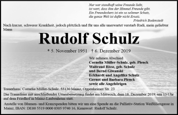 Traueranzeige von Rudolf Schulz von vrm-trauer