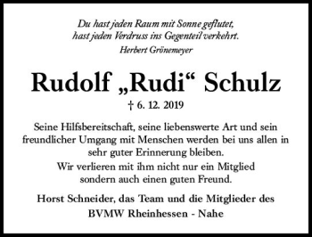 Traueranzeige von Rudolf Schulz von vrm-trauer