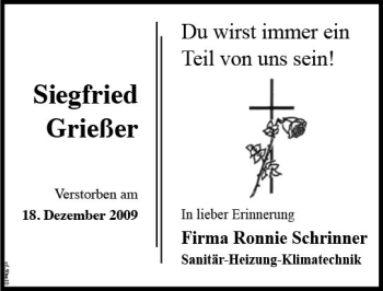 Traueranzeige von Siegfried Grießer von vrm-trauer