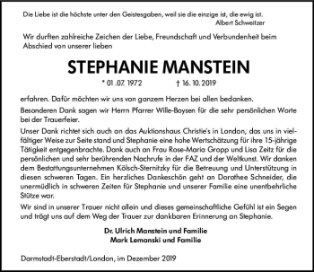 Traueranzeige von Stephanie Manstein von vrm-trauer
