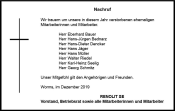 Traueranzeige von Sterbetafel vom 07.12.2019 von vrm-trauer