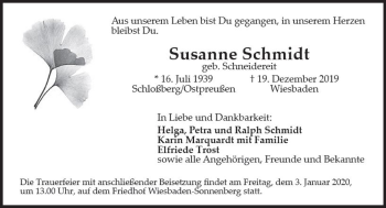 Traueranzeige von Susanne Schmidt von vrm-trauer