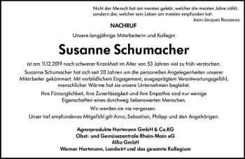 Traueranzeige von Susanne Schumacher von vrm-trauer